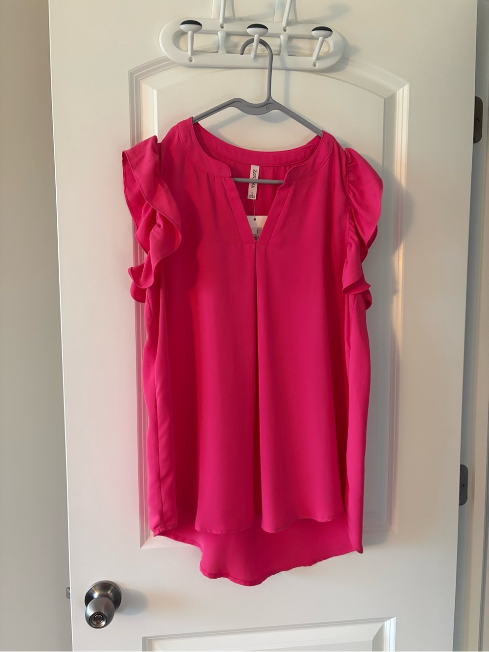 Bright Pink Ruffle Sleeve Women's Top